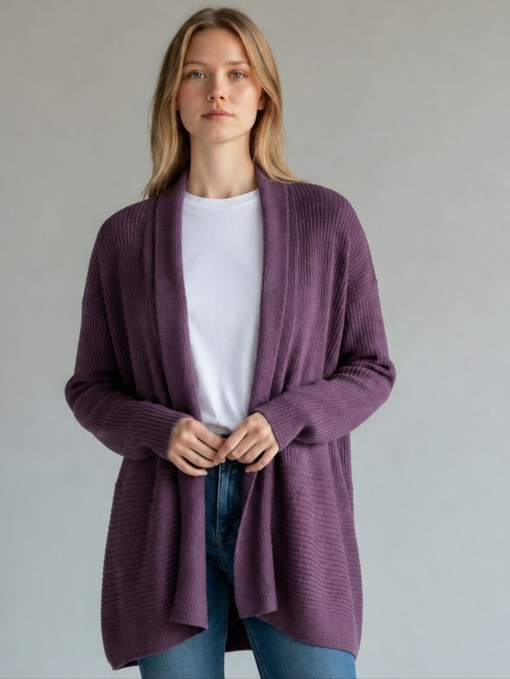 Eileen Fisher Organic Cotton Open Front Cardigan Purple 1X